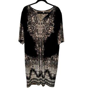 CB Womens 20 Dress Black White Geometric Short Sleeve Knit Pullover Plus‎ Size
